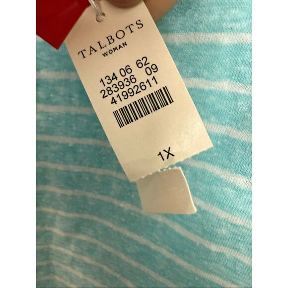 Talbots NWT Blue White Stripe Sleeveless Criss Cross Back Knit Dress 1X Plus Siz - Picture 3 of 6